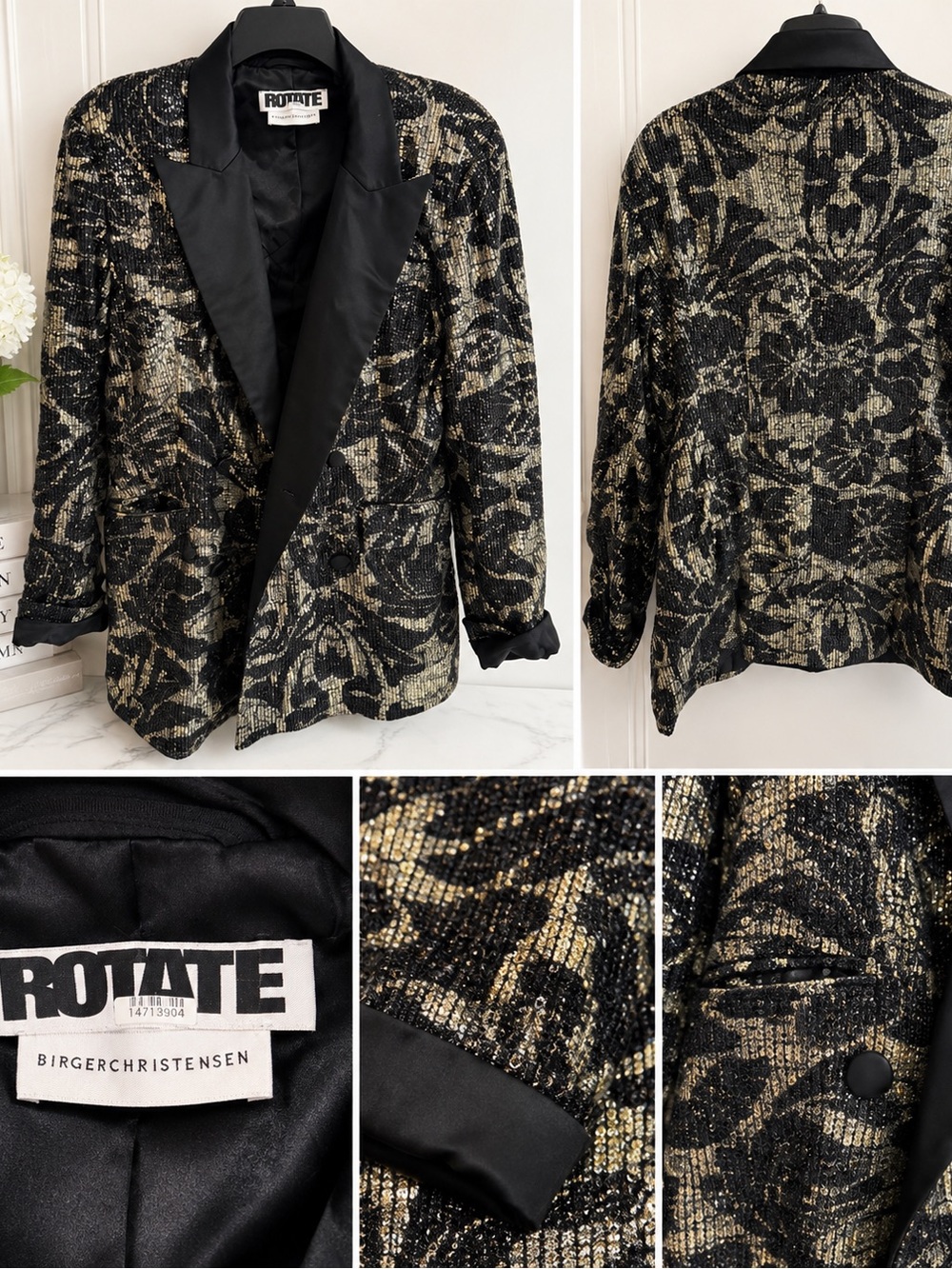 Rotate Birger Christensen Black & Gold Sequin Jacquard Blazer